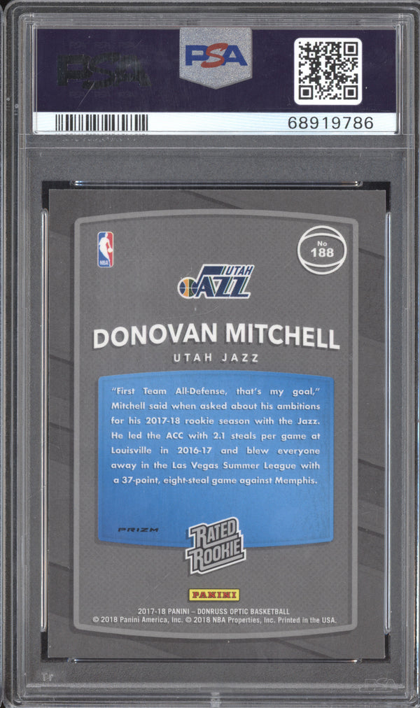 Donovan Mitchell 2017-18 Panini Donruss Optic 188 Holo RC PSA 10