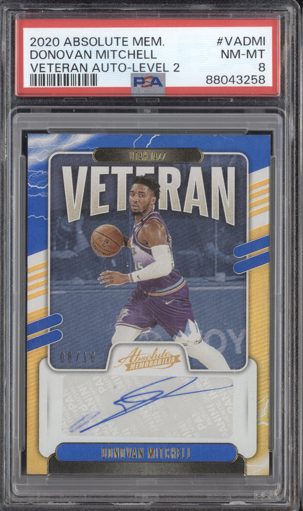 Donovan Mitchell 2020-21 Panini Absolute VA-DMI Veteran Auto Level 2 8/10 PSA 8