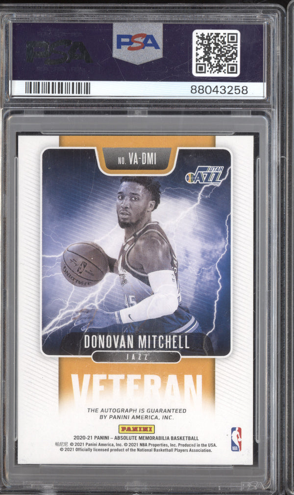 Donovan Mitchell 2020-21 Panini Absolute VA-DMI Veteran Auto Level 2 8/10 PSA 8