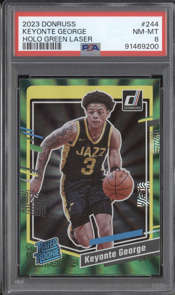 Keyonte George 2023-24 Panini Donruss 244 Holo Green Laser RC PSA 8