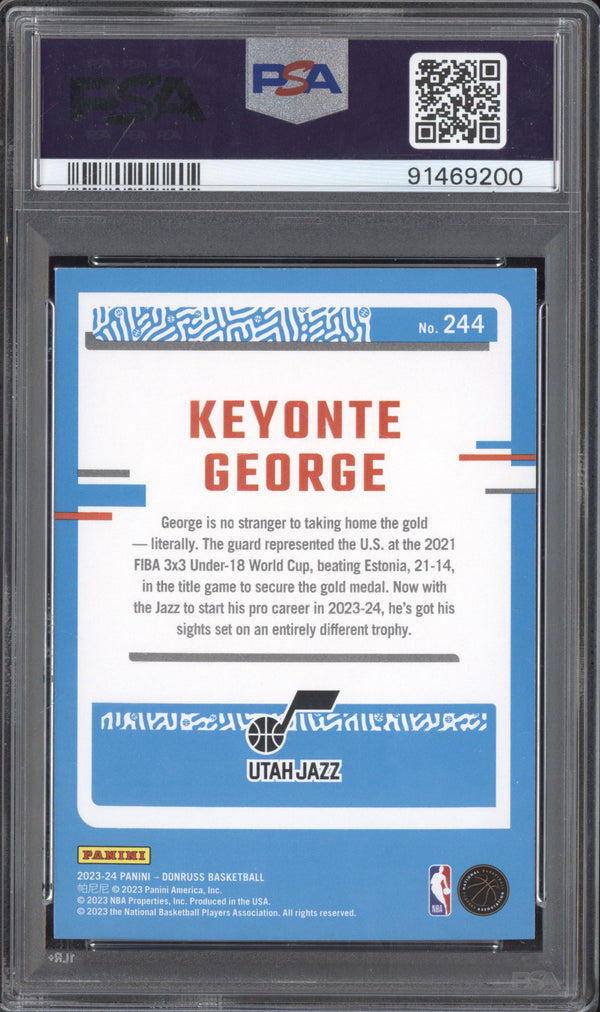 Keyonte George 2023-24 Panini Donruss 244 Holo Green Laser RC PSA 8