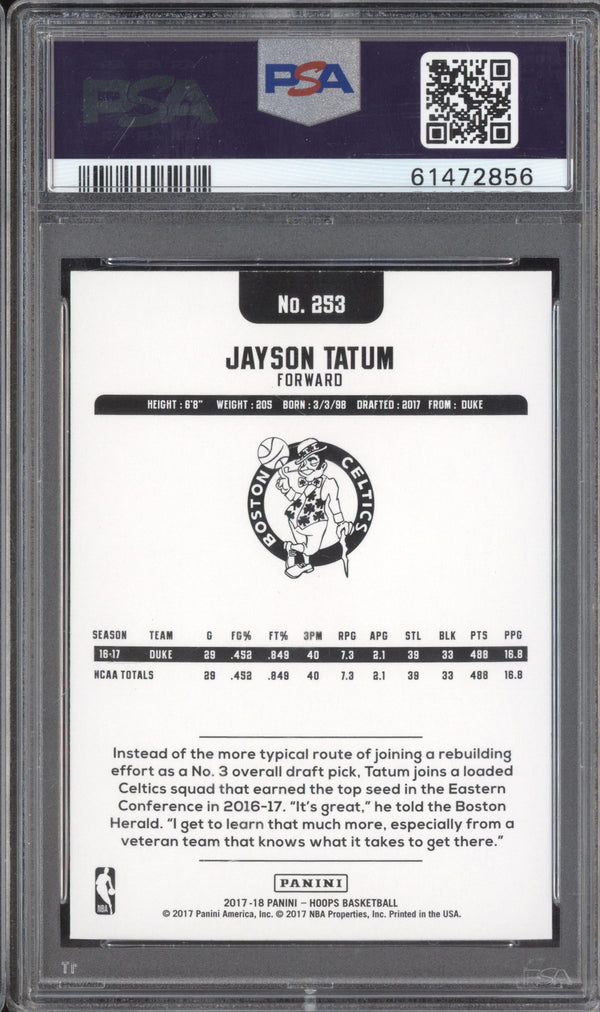 Jayson Tatum 2017-18 Panini Hoops 253 RC PSA 10