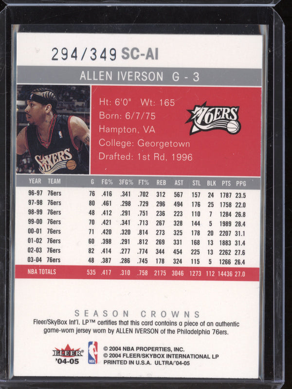 Allen Iverson 2004-05 Fleer Ultra SC-AI Season Crowns Jersey 294/349