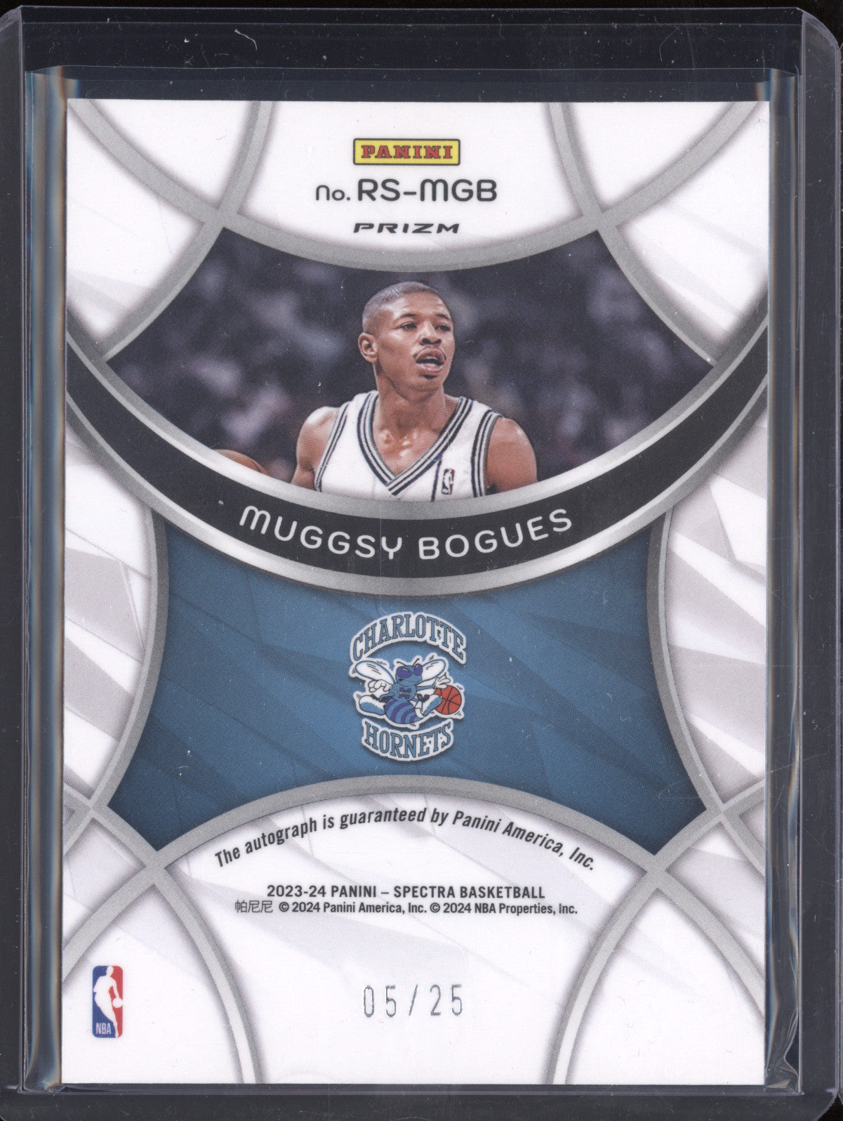Muggsy Bogues 2023-24 Panini Spectra RS-MGB Radiant Signatures Meta 5/25