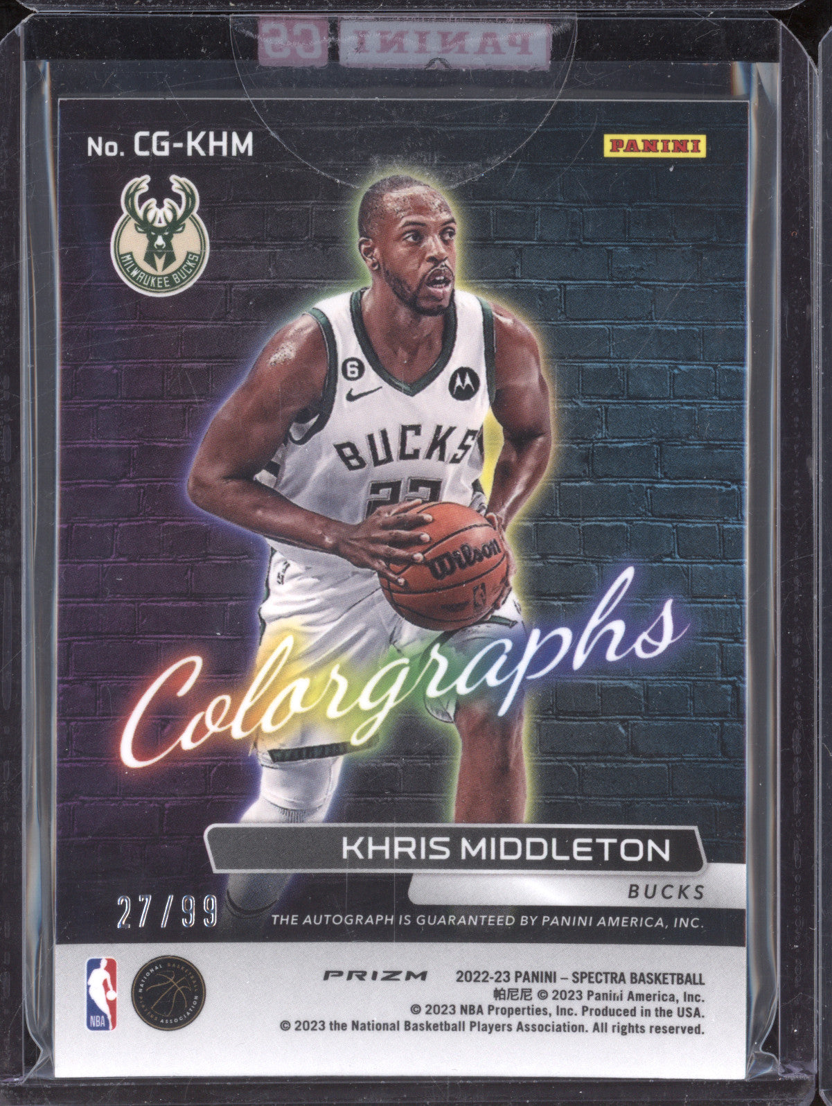 Khris Middleton 2022-23 Panini Spectra CG-KHM Colorgraphs Auto 27/99