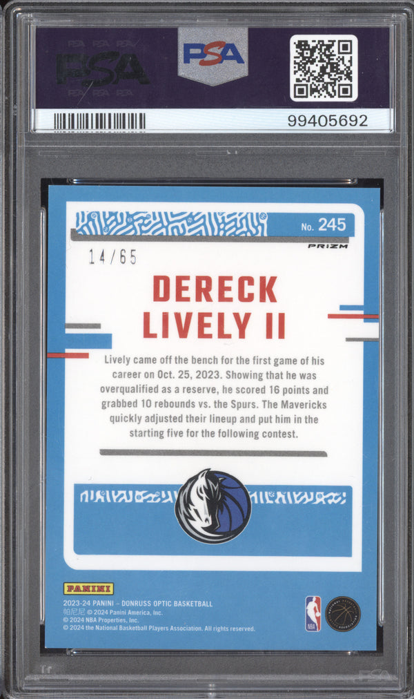 Dereck Lively II 2023-24 Panini Donruss Optic Green International RC 14/65 PSA 9