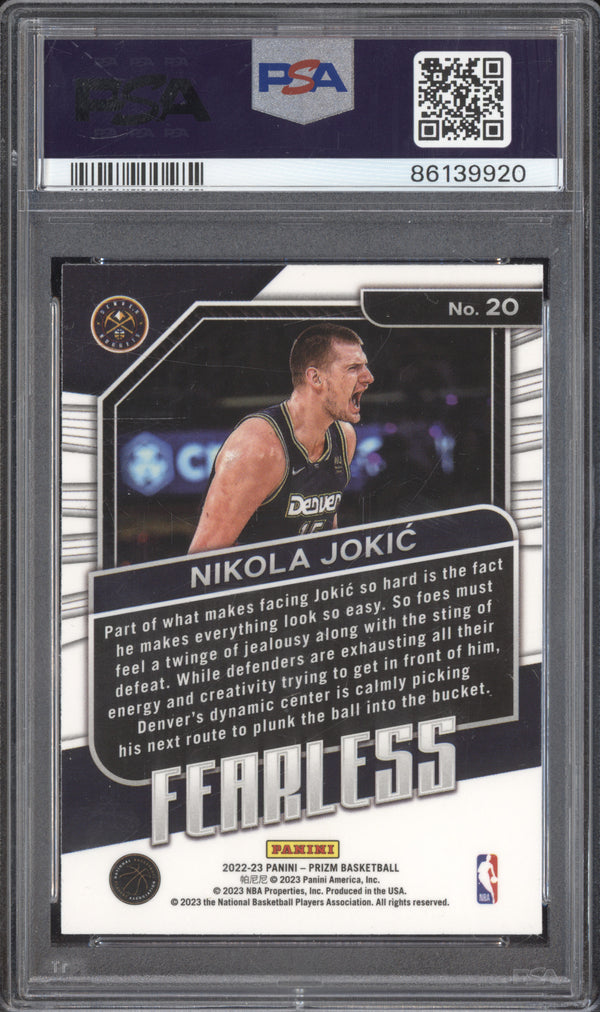 Nikola Jokic 2022-23 Panini Prizm 20 Fearless PSA 8