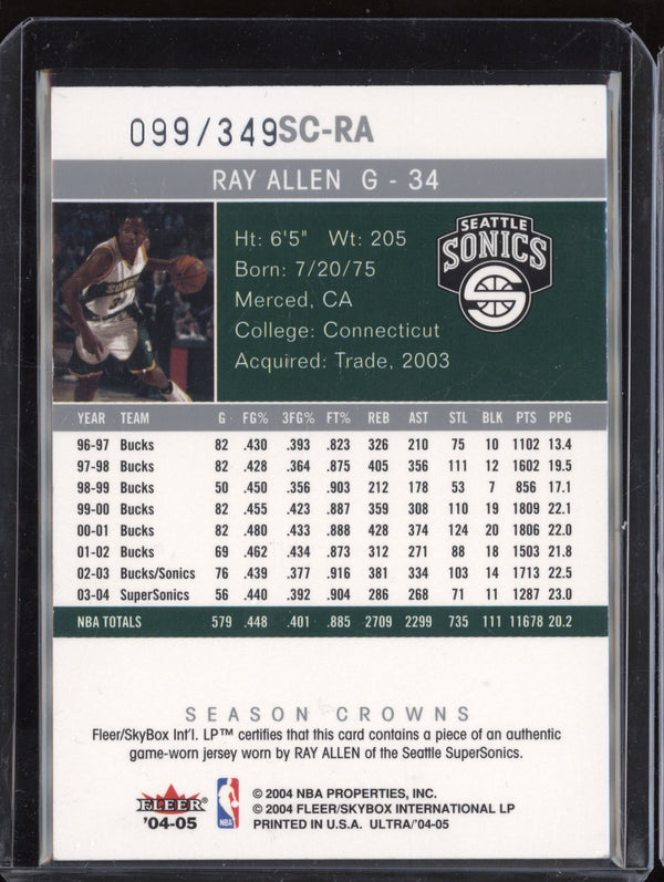 Ray Allen 2004-05 Fleer Ultra SC-RA Season Crowns Jersey 99/349