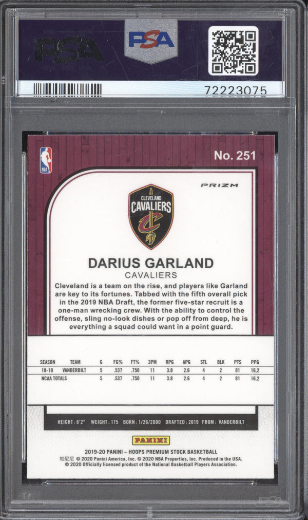 Darius Garland 2019-20 Panini Hoops Premium Stock 251 Purple Disco RC PSA 10