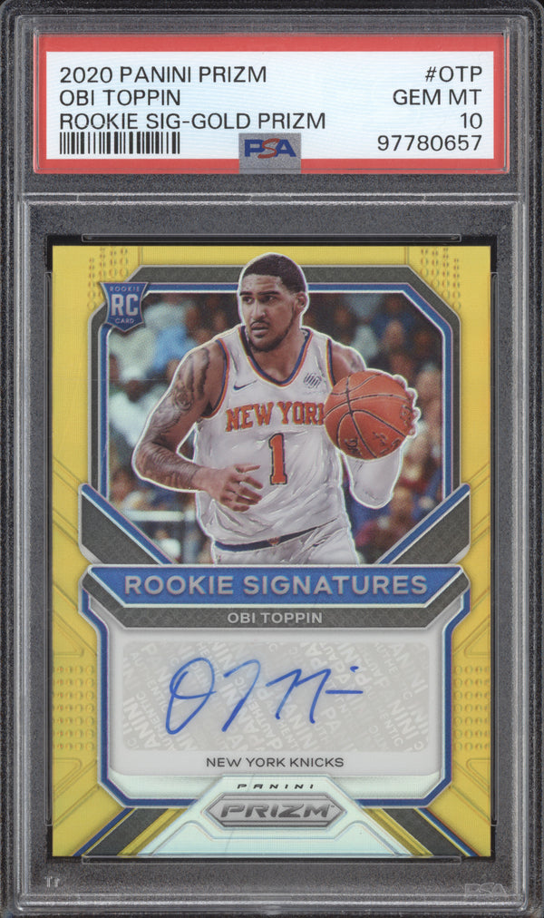 Obi Toppin 2020-21 Panini Prizm RS-OTP Rookie Signatures Gold RC 4/10 PSA 10