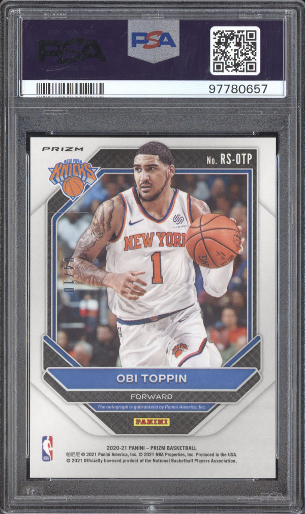 Obi Toppin 2020-21 Panini Prizm RS-OTP Rookie Signatures Gold RC 4/10 PSA 10