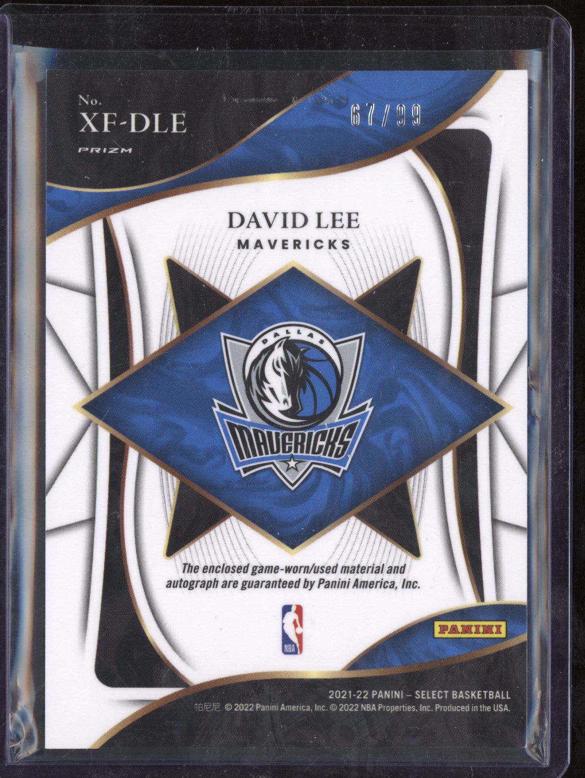 David Lee 2020-21 Panini Select XF-DLE X-Factor Memorabilia Auto Purple 67/99