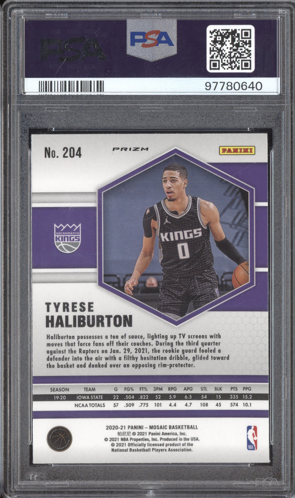 Tyrese Haliburton 2020-21 Panini Mosaic 204 Reactive Blue RC PSA 10