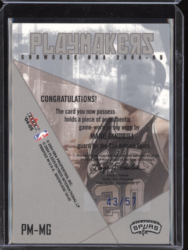 Manu Ginobili 2004-05 Fleer Showcase PM-KG Playmakers Jersey Blue 43/57