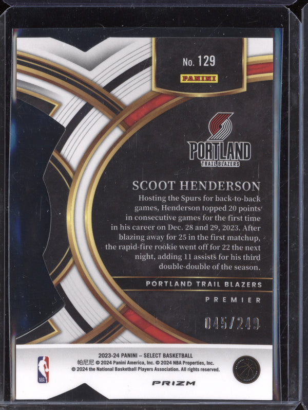 Scoot Henderson 2023-24 Panini Select 129 Blue Die-Cut RC 45/249