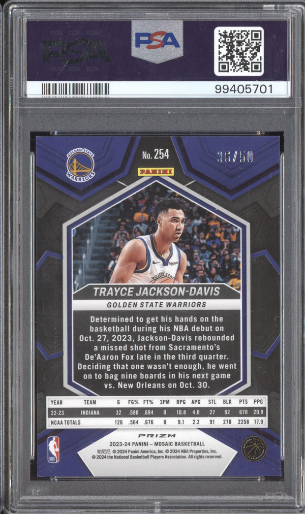 Trayce Jackson-Davis 2023-24 Panini Mosaic 254 Purple Fast Break RC 36/50 PSA 9