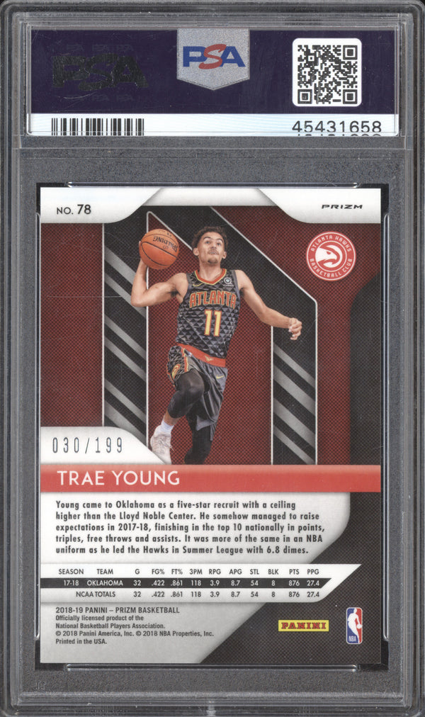 Trae Young 2018-19 Panini Prizm 78 Blue RC 30/199 PSA 9