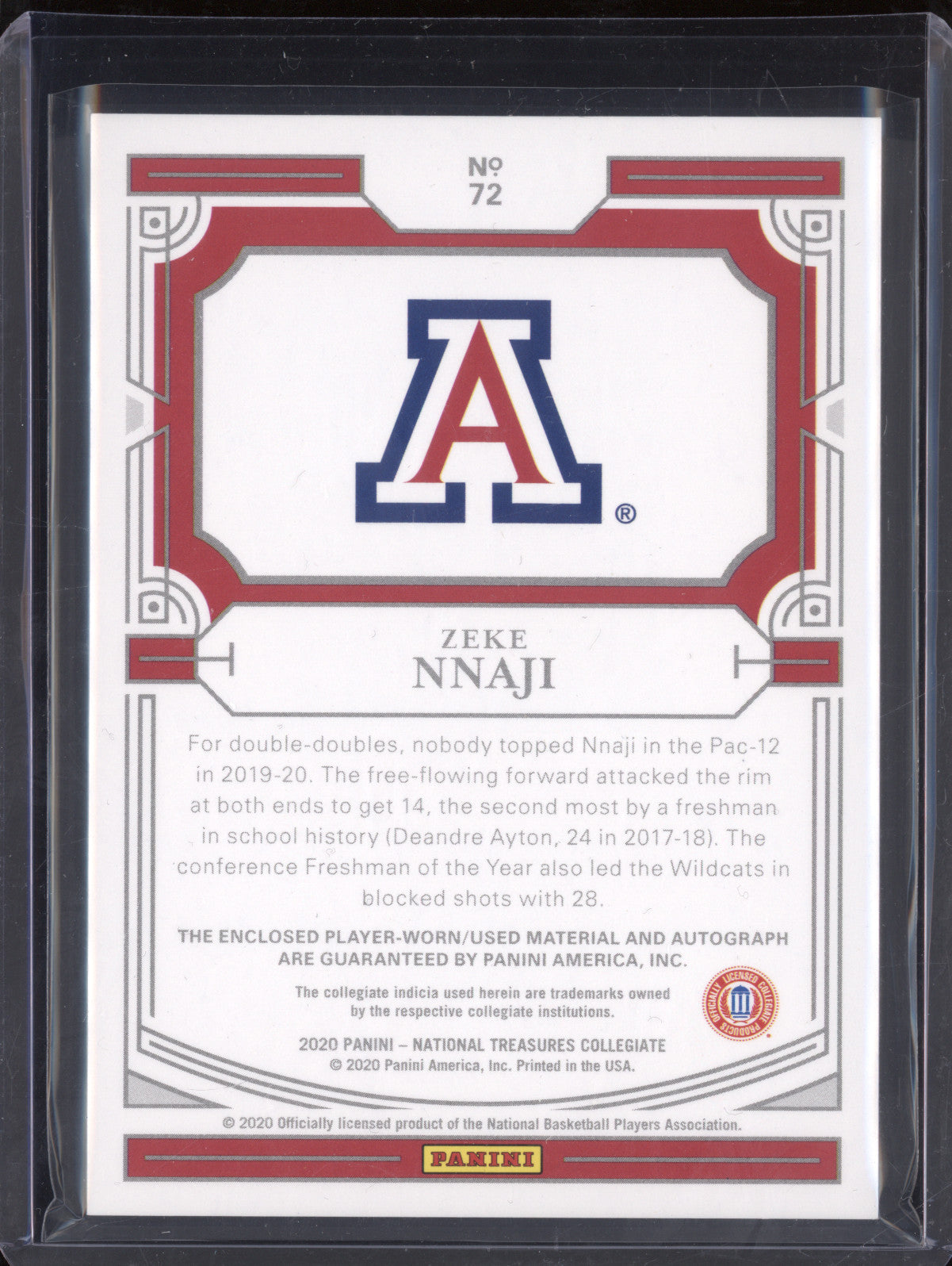 Zeke Nnaji 2020 Panini National Treasures 72 College Silhouettes Auto RC 31/35