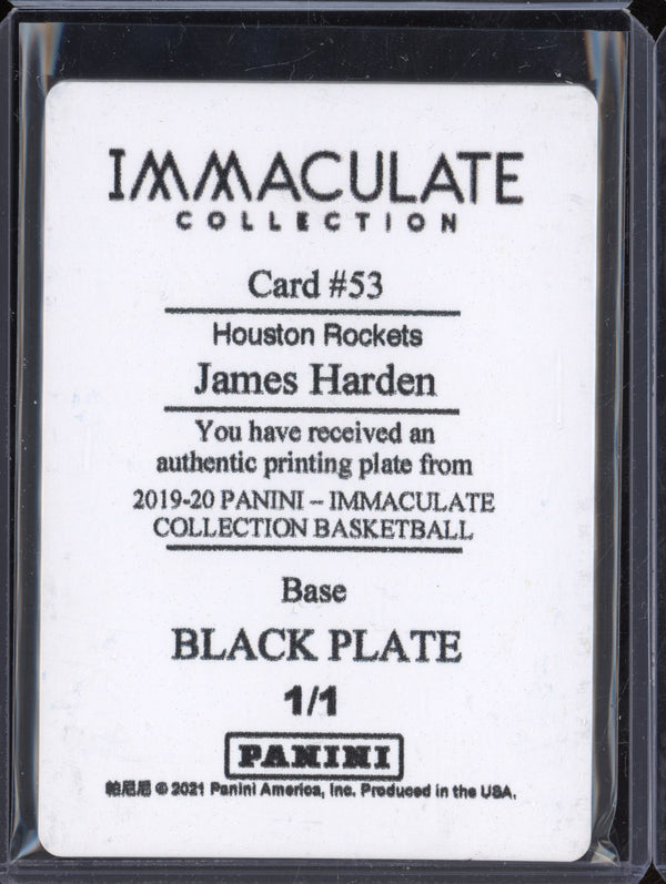 James Harden 2019-20 Panini Immaculate 53 Printing Plate Black Plate 1/1