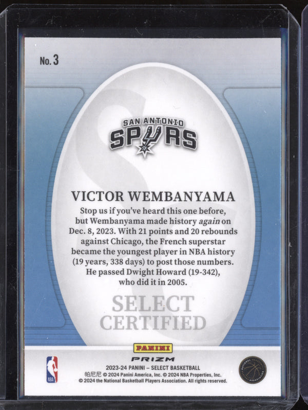 Victor Wembanyama 2023-24 Panini Select 3 Select Certified Silver RC