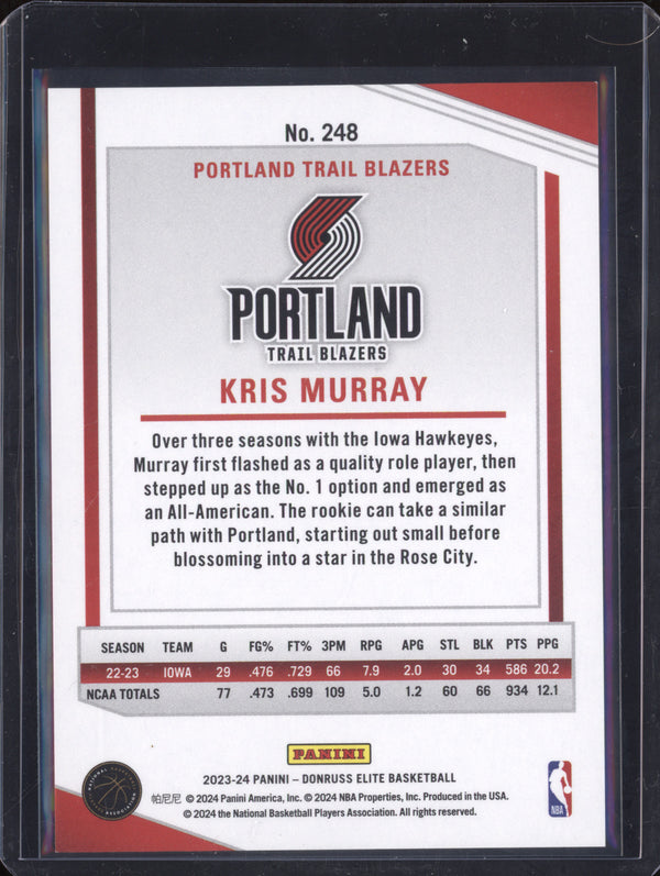 Kris Murray 2023-24 Panini Elite 248 Gold Asia RC 7/10