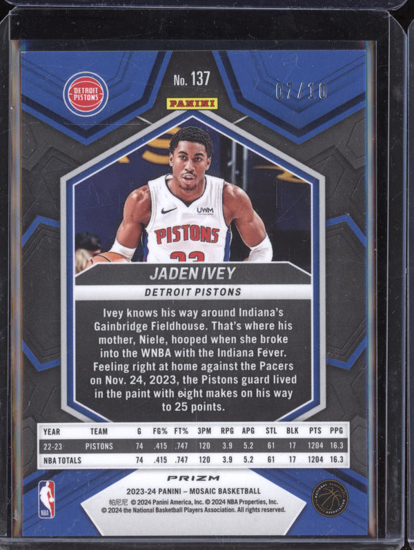 Jaden Ivey 2023-24 Panini Mosaic 137 Fast Break Gold 7/10