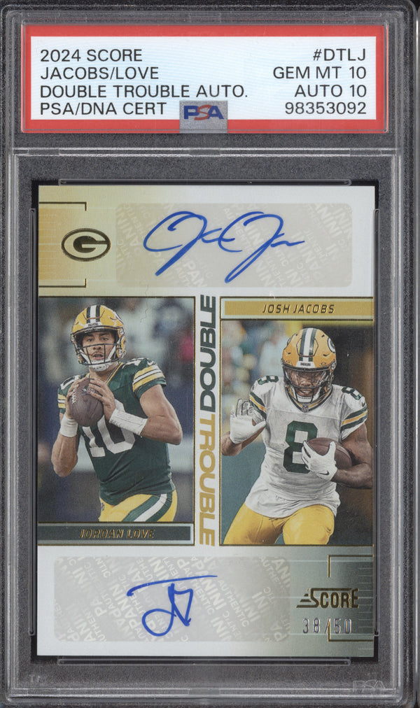 Jacobs Love 2024 Panini Score DT-LJ Double Trouble Auto 38/50 PSA 10/10