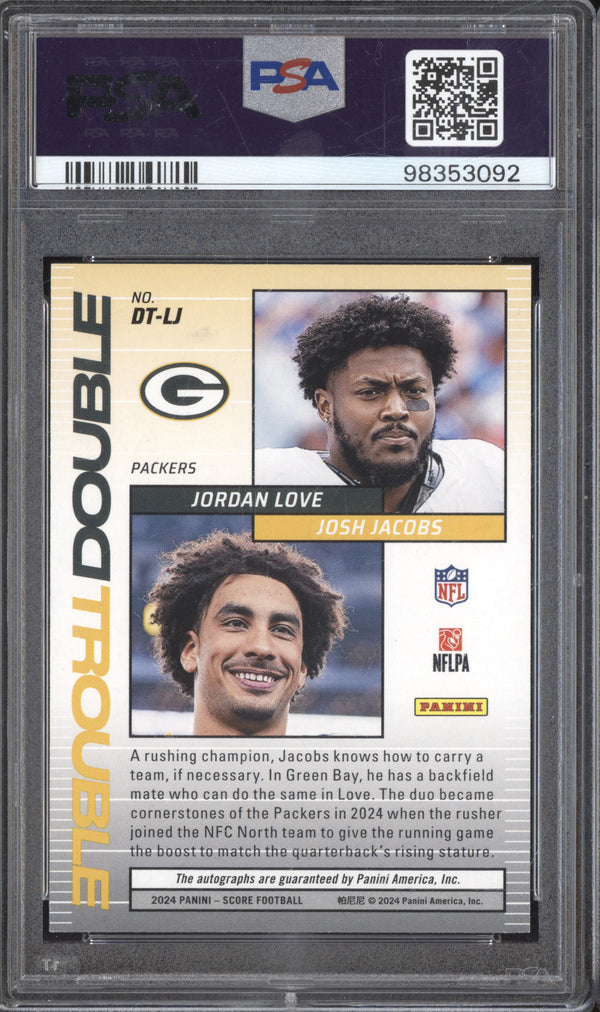 Jacobs Love 2024 Panini Score DT-LJ Double Trouble Auto 38/50 PSA 10/10