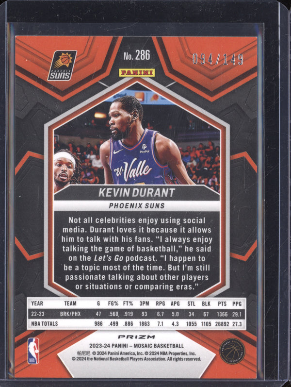 Kevin Durant 2023-24 Panini Mosaic 286 Pink Mosaic 094/149