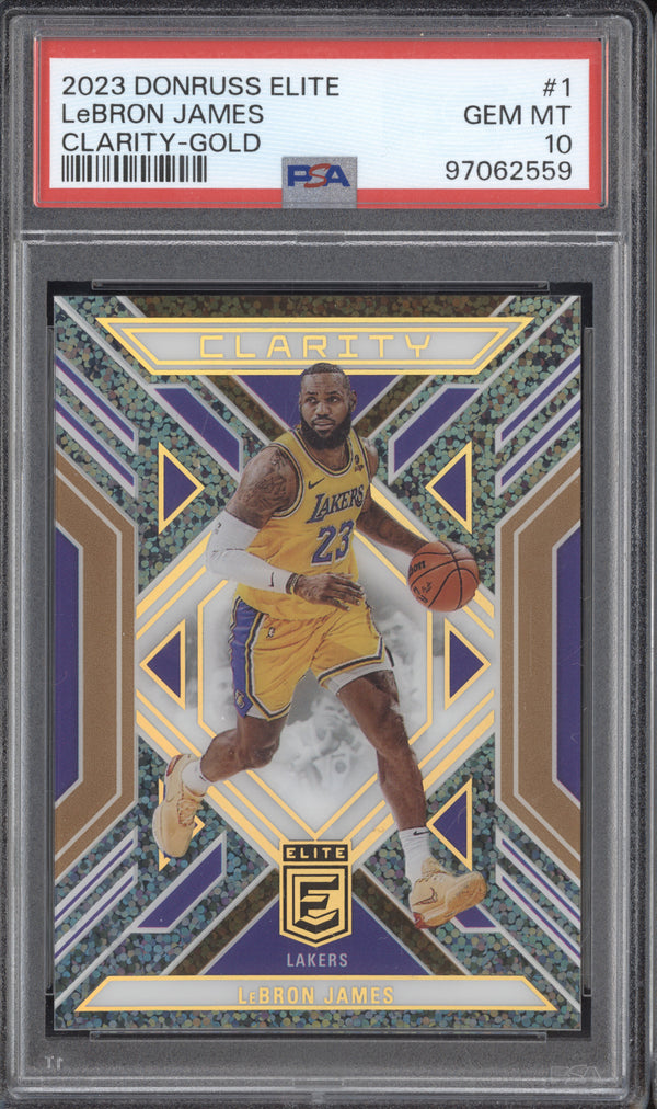 LeBron James 2023 Panini Donruss Elite 1 Clarity Gold 3/10 PSA 10