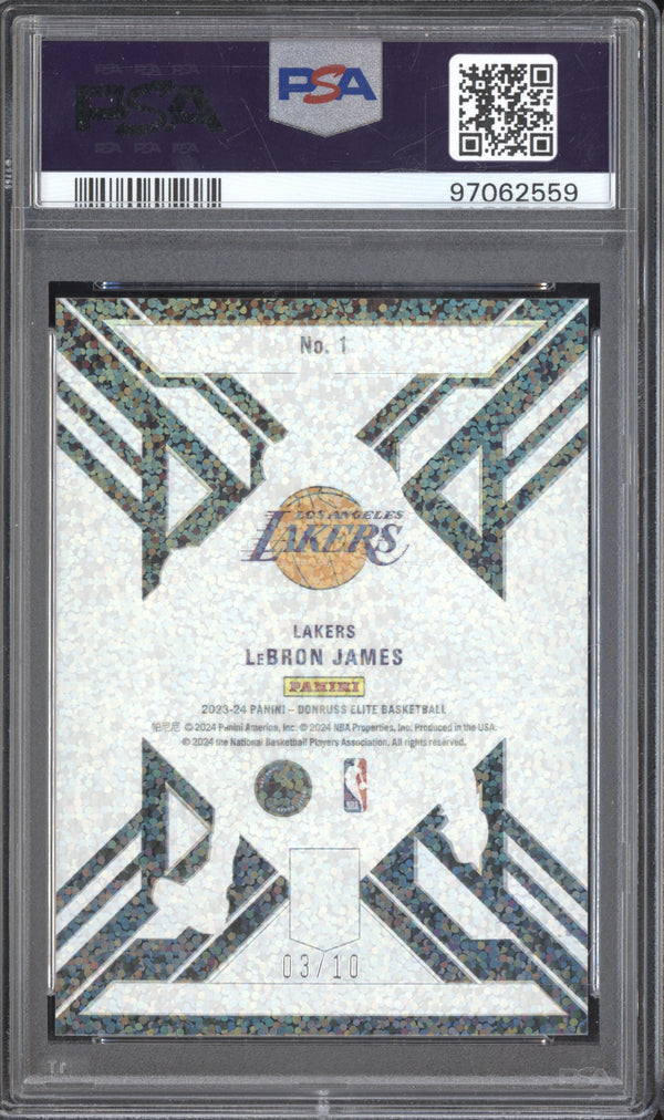 LeBron James 2023 Panini Donruss Elite 1 Clarity Gold 3/10 PSA 10