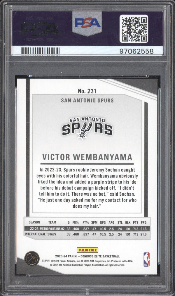 Victor Wembanyama 2023 Panini Donruss Elite 231 Hyper Red RC 86/88 PSA 9