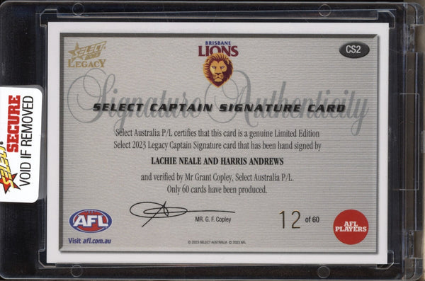 Lachie Neale Harris Andrews 2023 Select Legacy Brisbane Captain Signature 12/60