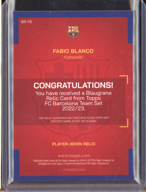 Fabio Blanco 2023 Topps Barcelona Team Set BR-FB Blaugraha Relic RC