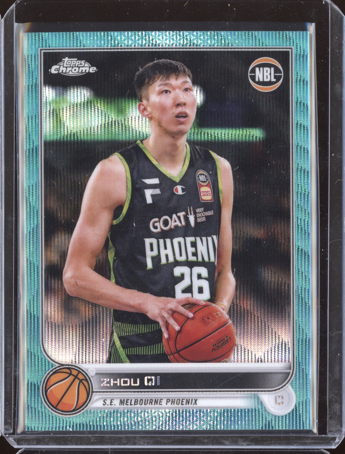 Zhou Qi 2023 Topps Chrome NBL 77 Aqua Wave RC 72/199