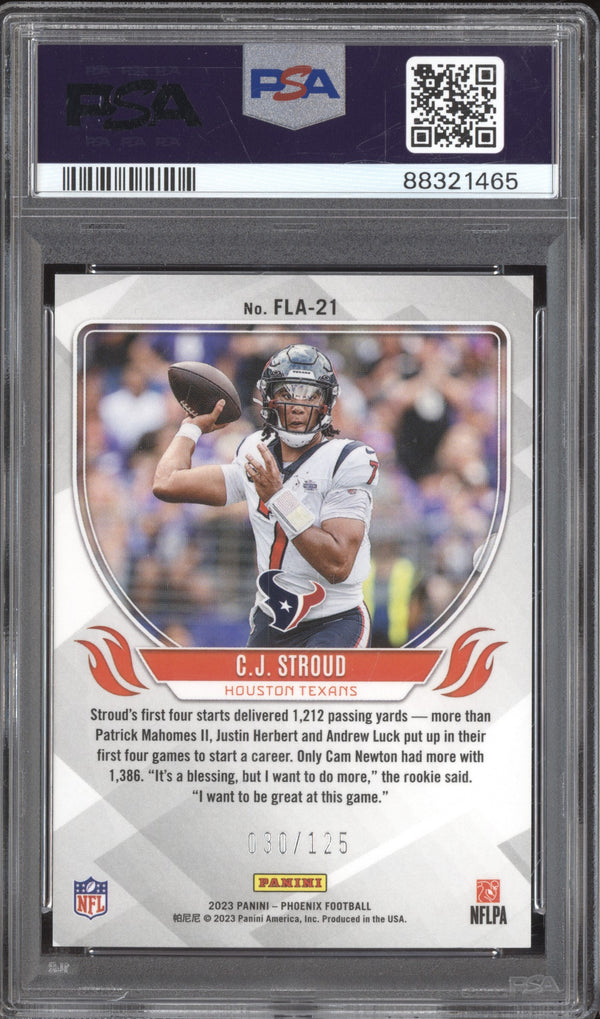 CJ Stroud 2023 Panini Phoenix FLA-21 Flame Throwers Purple RC 30/125 PSA 10