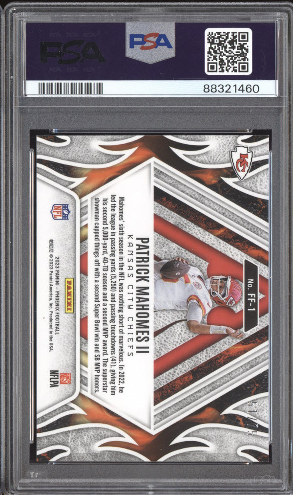 Patrick Mahomes II 2023 Panini Phoenix FF-1 Fire Forged Yellow 51/75 PSA 10