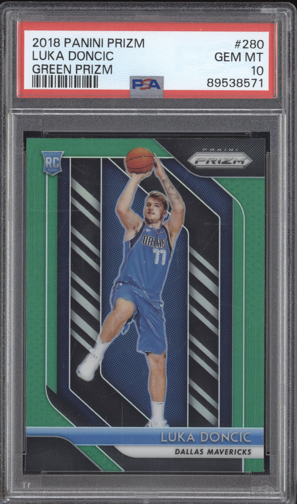 Luka Doncic 2018-19 Panini Prizm 280 Green Prizm RC PSA 10