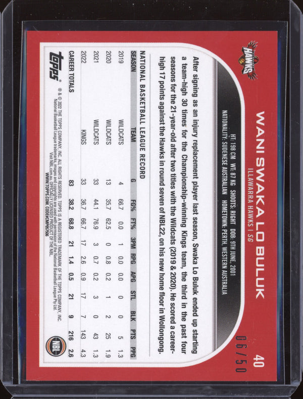 Wani Swaka Lo Buluk 2023 Topps NBL 40 Gold 6/50