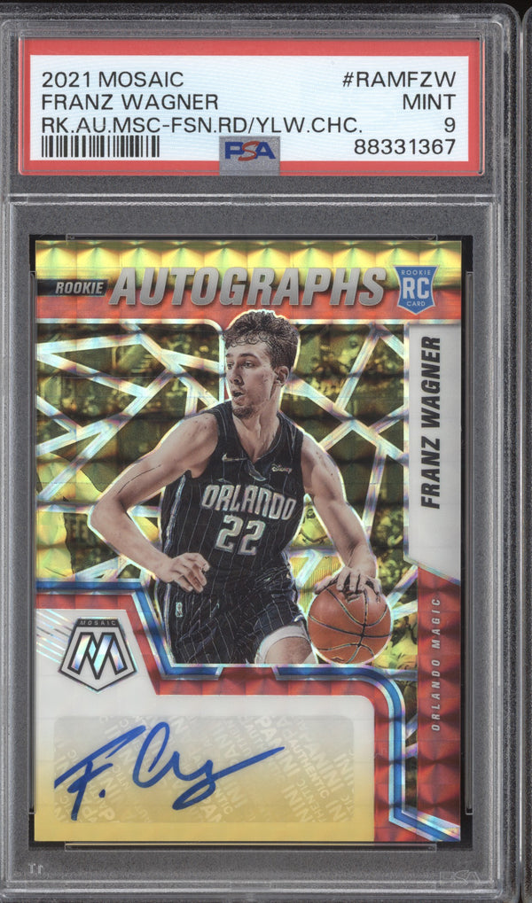 Franz Wagner 2021-22 Panini Mosaic RAM-FZW Yellow Choice Auto RC PSA 9