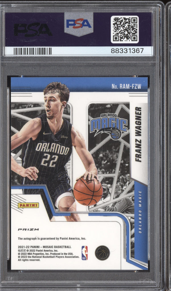 Franz Wagner 2021-22 Panini Mosaic RAM-FZW Yellow Choice Auto RC PSA 9