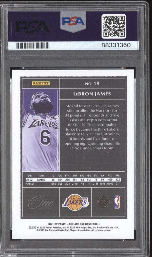 Lebron James 2021-22 Panini One and One 18 Jersey Numbered 6/99 PSA 10