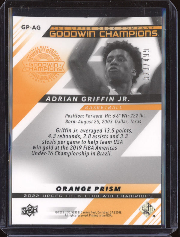 Adrian Griffin Jr. 2022 Upper Deck Goodwin Champions GP-AG Platinum High Orange Prism 323/499