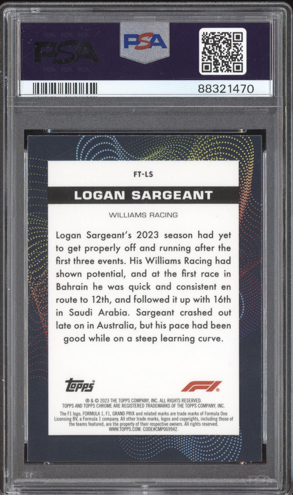 Logan Sargeant 2023 Topps Chrome F1 FT-LS Futuro RC PSA 10