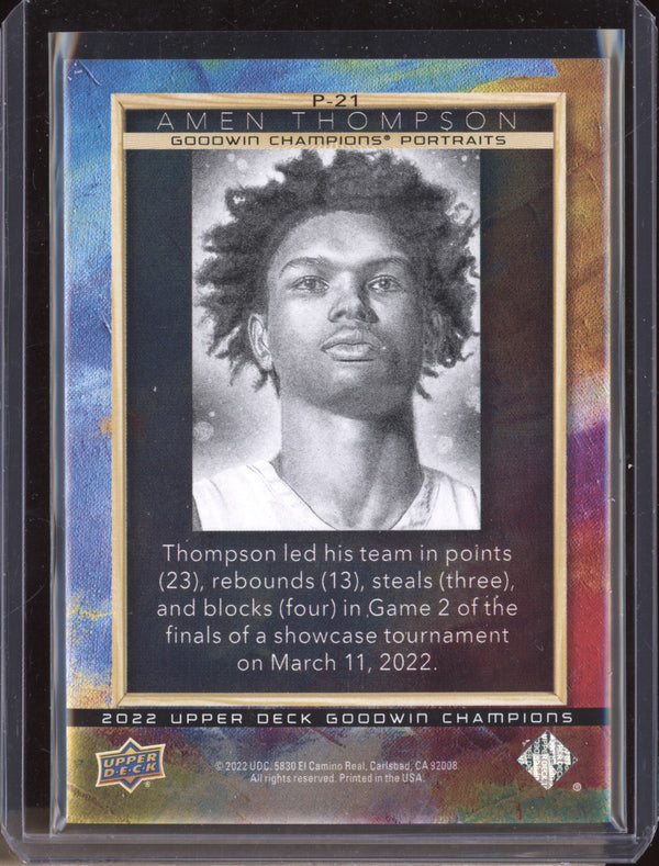 Amen Thompson 2022 Upper Deck Goodwin Champions P-21 Portraits