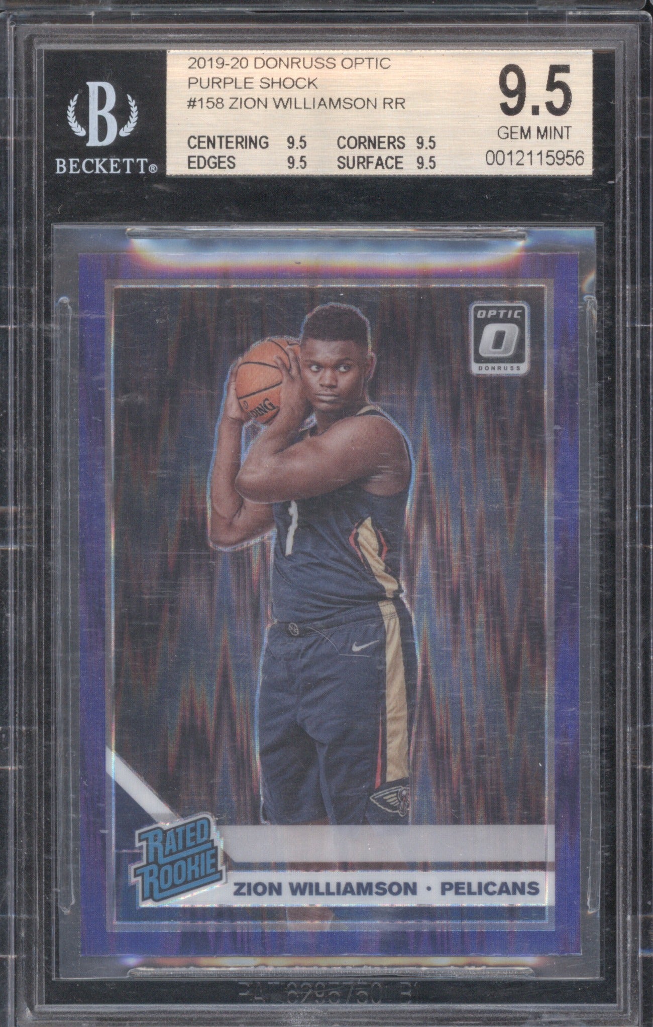 Zion Williamson 2019-20 Donruss Optic Rated Purple Shock Prizm Rookie RC BGS 9.5