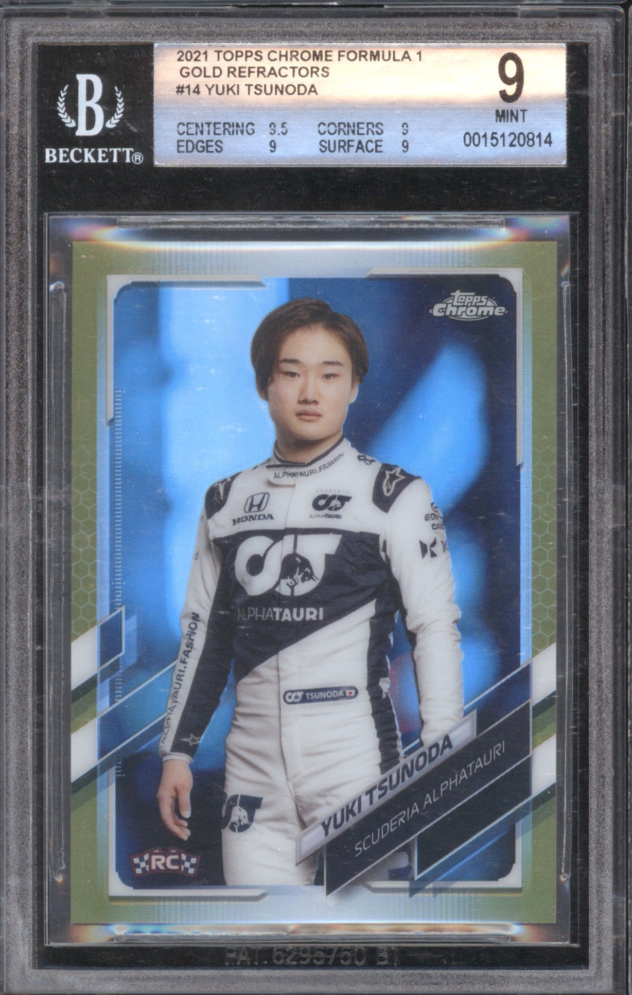 Yuki Tsunoda 2021 Topps Chrome Formula 1 #14 Gold Refractors RC /50 BGS 9