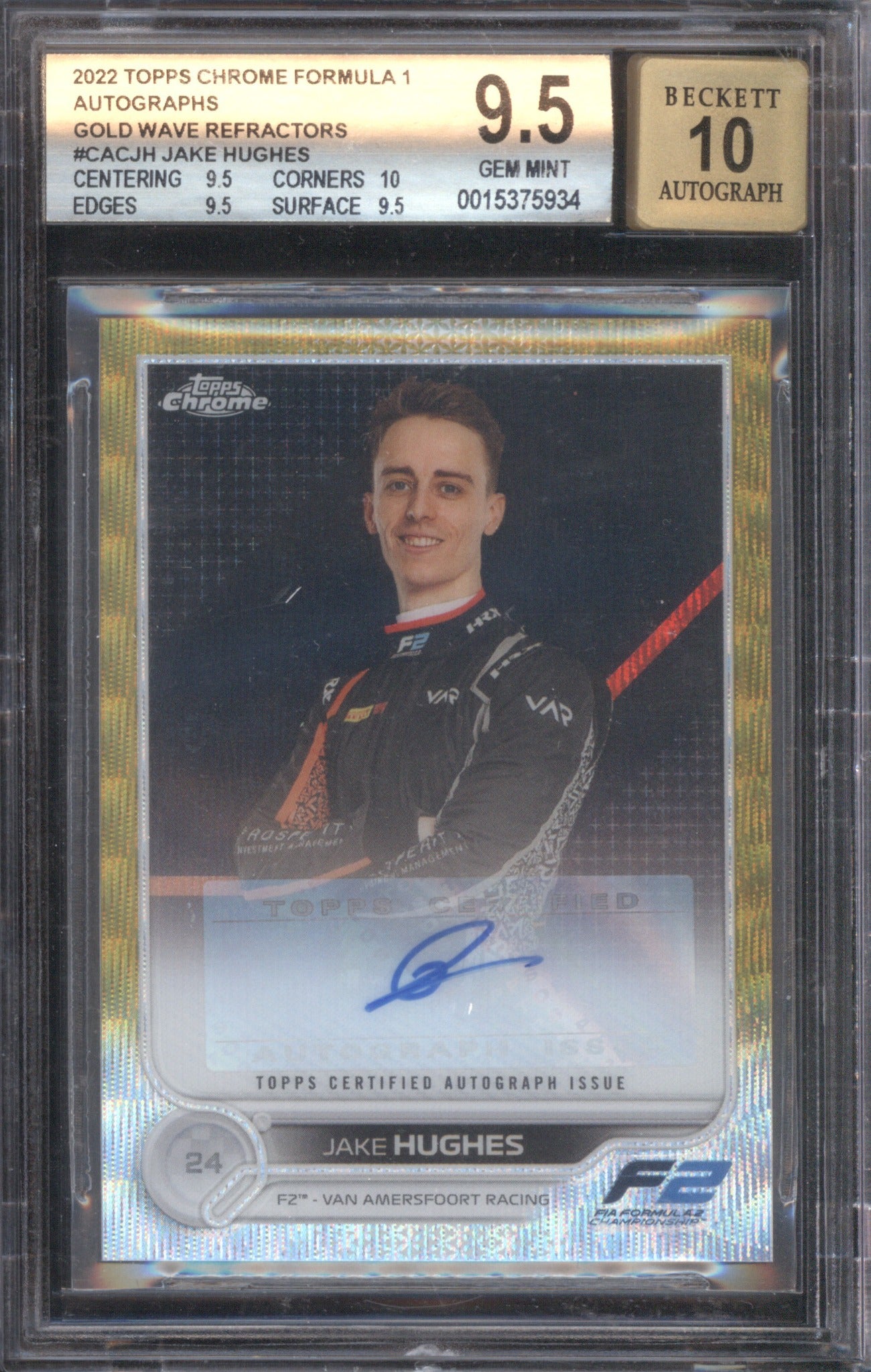 Jake Hughes 2022 Topps Chrome Formula 1 #CAC-JH Gold Wave Refractors /50 BGS 9.5
