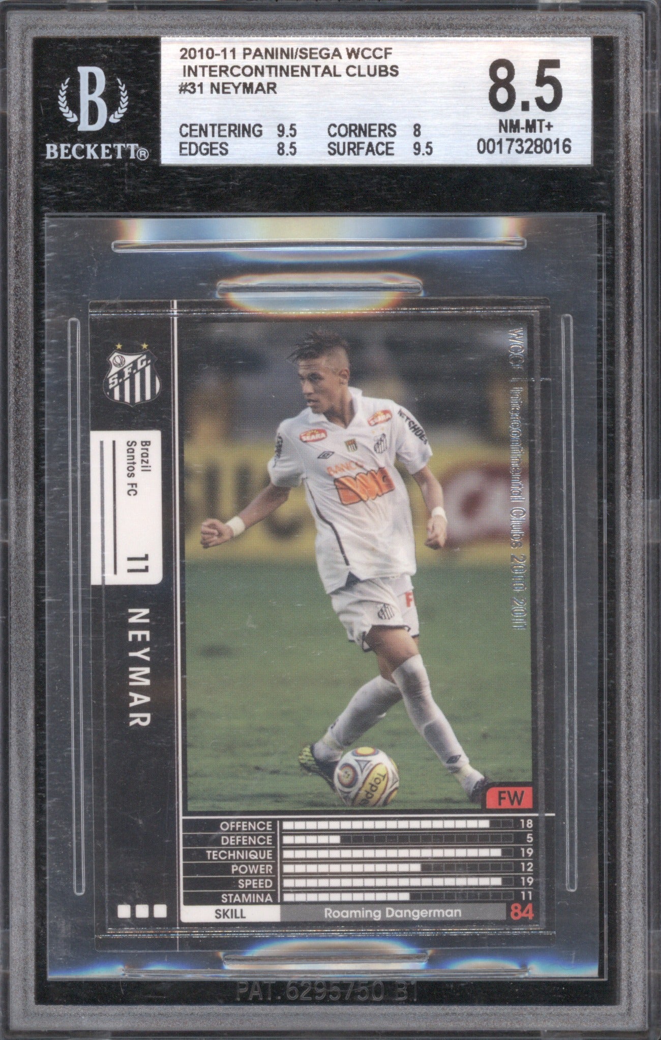 Neymar 2010 Panini Sega WCCF Intercontinental Clubs #31 BGS 8.5