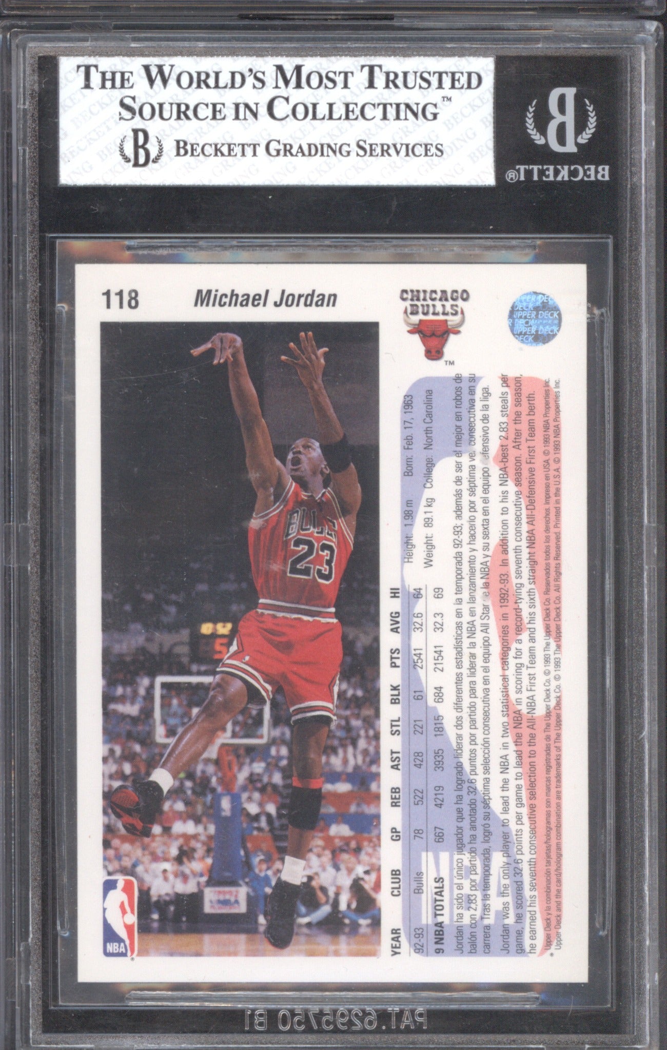 Michael Jordan 1992 Upper Deck 1992-93 International Spanish #118 BGS 8